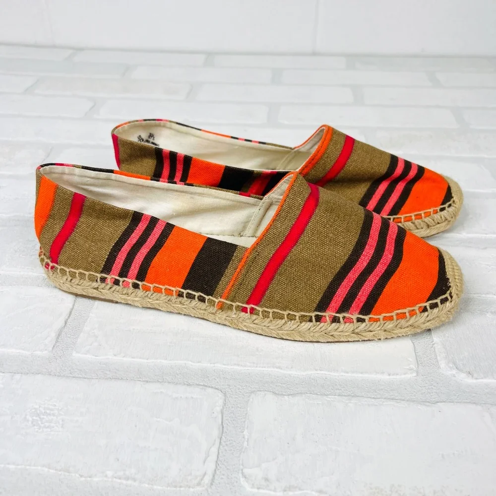 Sam Edelman Verona Espadrille Flats Orange Pink Striped Canvas Slip On  7.5M